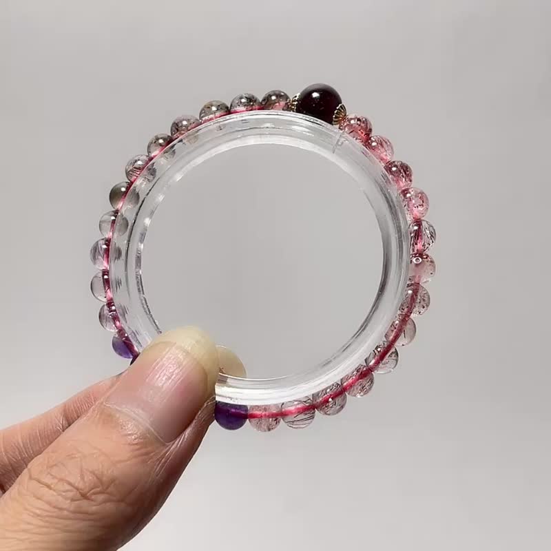 天然礦石 超七 5.5 mm 紅石榴石 手鍊 - 手鍊/手環 - 寶石 多色