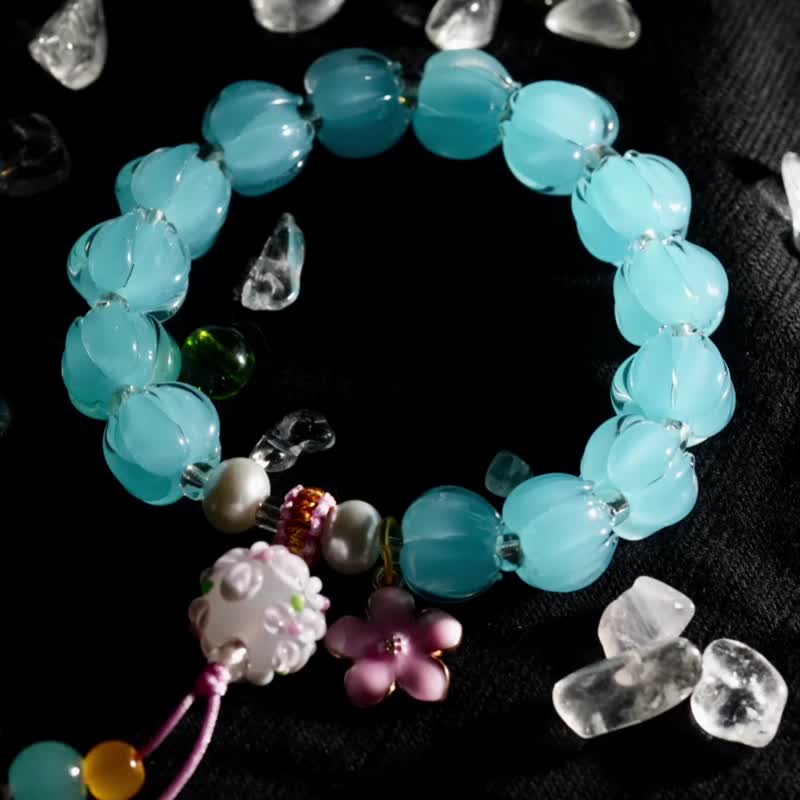 Ice Lotus-Ashes Glazed Design Bracelet - Bracelets - Glass Blue