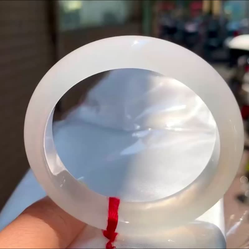 冰種 天然翡翠 緬甸 A玉 玉鐲 • 冰種白月光翡翠福鐲 - 手鍊/手環 - 玉石 白色