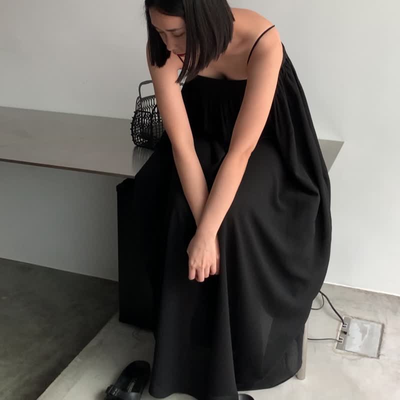 thin strap long dress - One Piece Dresses - Polyester Black