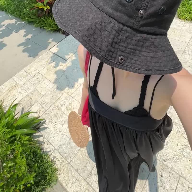 極細肩帶 平口美洋 - 洋裝/連身裙 - 聚酯纖維 黑色