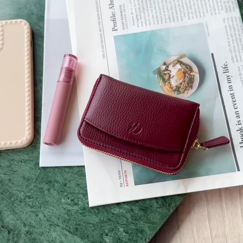 Penni (Burgundy) : Zip wallet, Short wallet, Leather, Dark