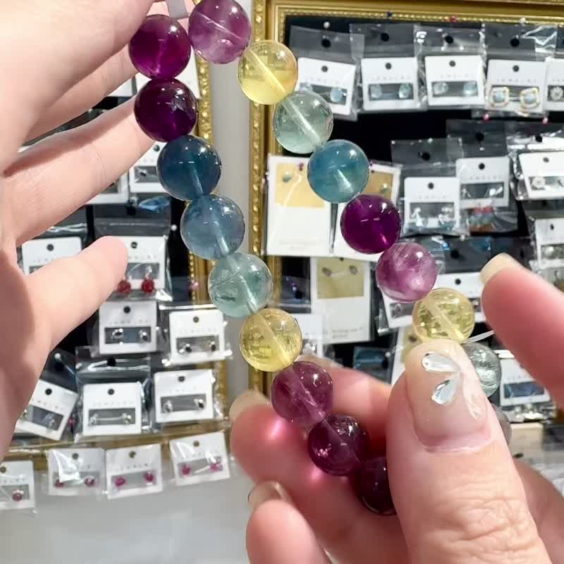 Natural rich color Stone 10.5mm hand beads balance body, mind and soul, relieve stress, warm palace stone, woman Stone - สร้อยข้อมือ - คริสตัล หลากหลายสี