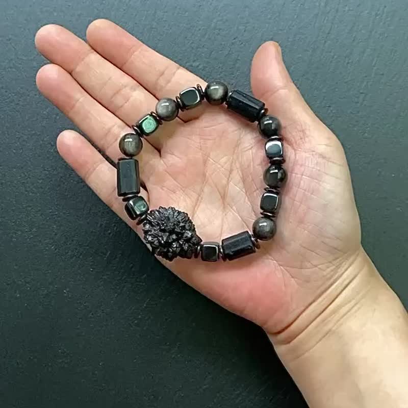 能量原石-埃及預言石x黑碧璽原石x銀曜石x椰殼x黑膽石立方手鍊 - 手鍊/手環 - 水晶 多色