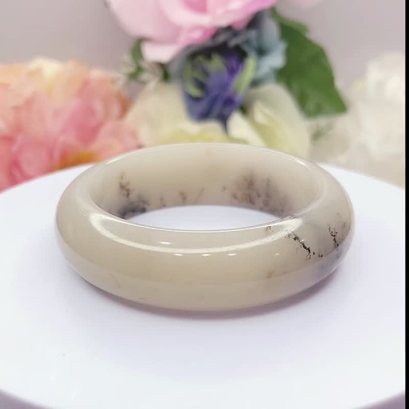 NO.62山水意境美草花平安鐲 53 MM  水墨發財樹草花鐲 佘太翠玉鐲 - 手鍊/手環 - 玉石 多色