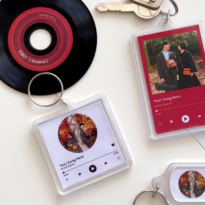 Customized photo text music NFC music player key ring - Keychains - Acrylic Red