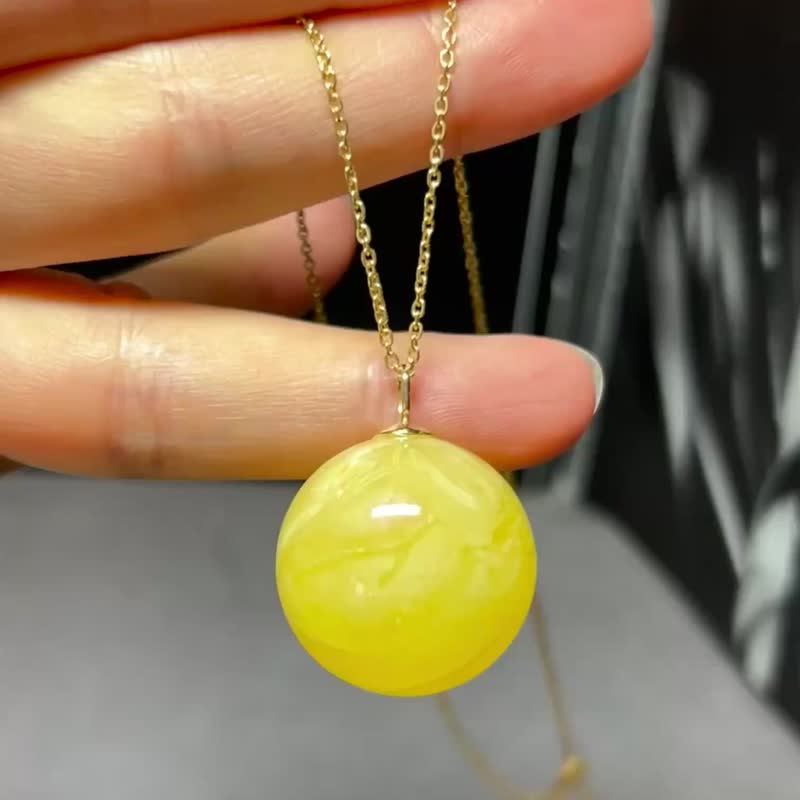 天然蜜蠟圓珠吊墜 俄料 完美品質 18k金重工鑲嵌 - 吊飾/掛飾 - 水晶 