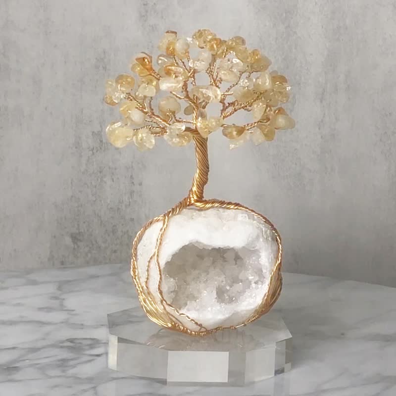 聚寶盆水晶樹 // 黃水晶 白晶洞 // 招財 豐盛 // 贈底座 - 擺飾/家飾品 - 水晶 金色
