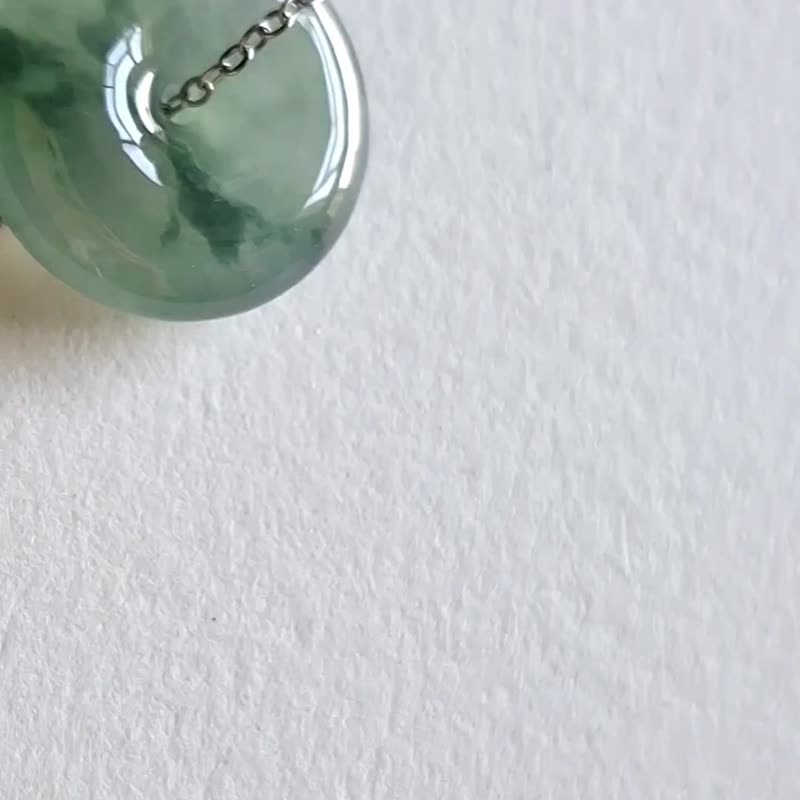 天然緬甸翡翠冰種飄花小平安扣吊墜 | 玉器頸鍊鎖骨鏈 - 鎖骨鍊 - 玉石 