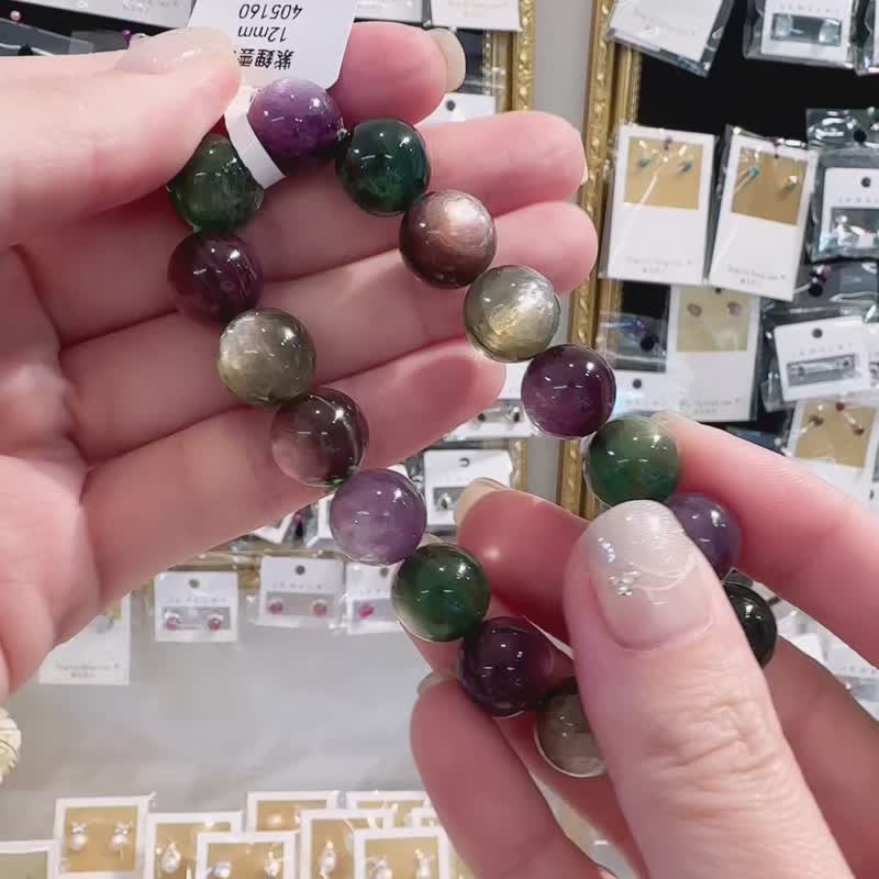 Collection of personal-use grade intense color purple and green lepidolite colorful string 12mm crystal bracelet to relieve stress and relieve stress. - สร้อยข้อมือ - คริสตัล หลากหลายสี