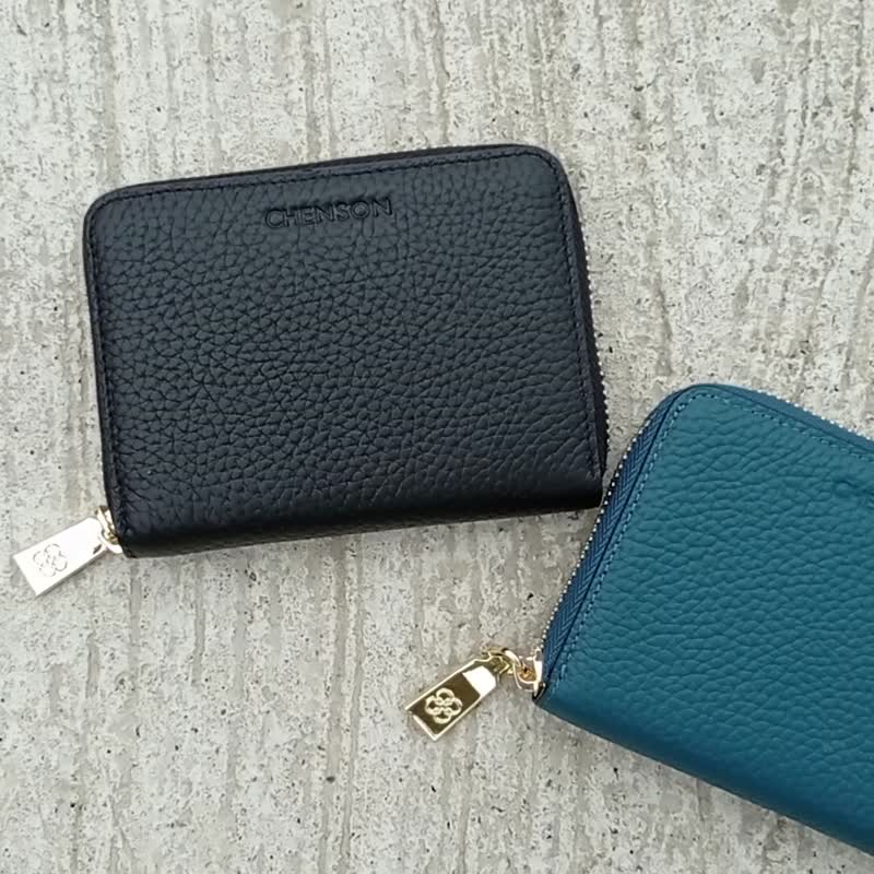 CHENSON genuine leather 6 card line photo change clip coin purse sea pine green (W20205-G) - Coin Purses - Genuine Leather Green