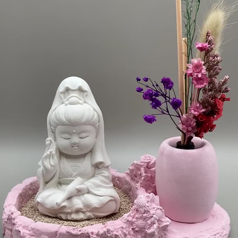 淨念吉祥小佛之寳瓶觀音 香氛豪華田園風套組 擴香石精油居家香氛 - 香氛/精油/擴香 - 其他材質 白色