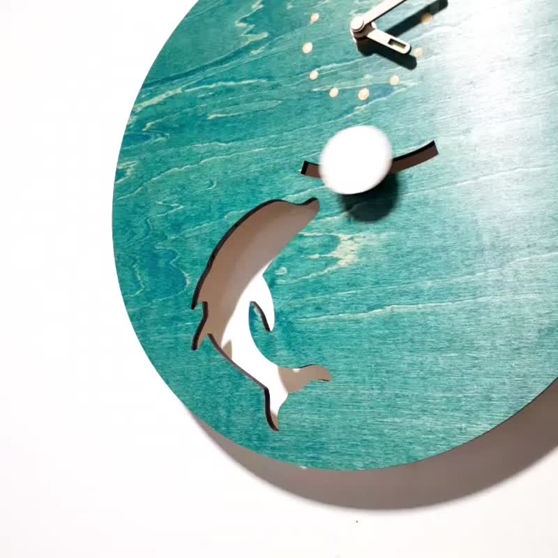 Handmade Wooden Creative Clock I Swing Most - Dolphin - นาฬิกา - ไม้ สีน้ำเงิน