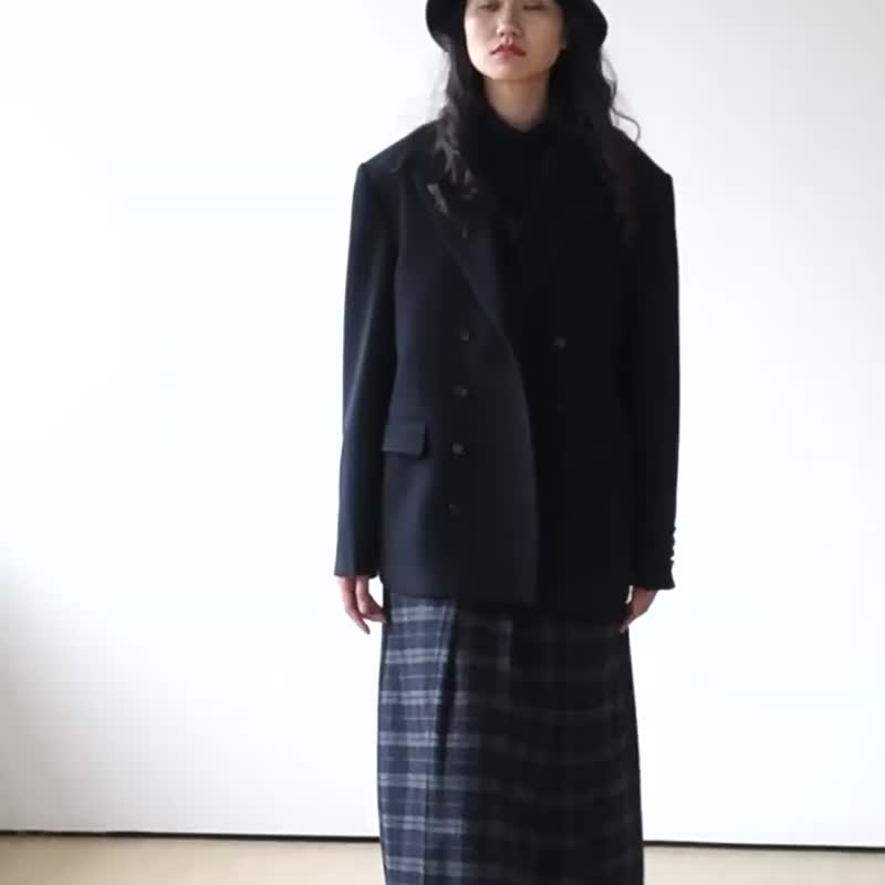 British plaid 50% wool autumn and winter retro plaid all-match classic three pleated skirt vest suit - Skirts - Wool Black