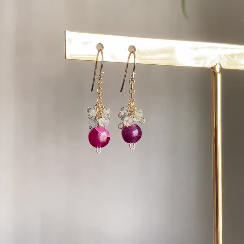 Gemstone Earrings & Clip-ons Red - 14KGF Ruby Beryl earrings / Birthstone of July