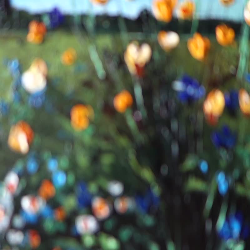 油絵 絵画 【野花の風景】 色とりどりの花の風景水彩画style.oil絵画カラフルな野花の写真