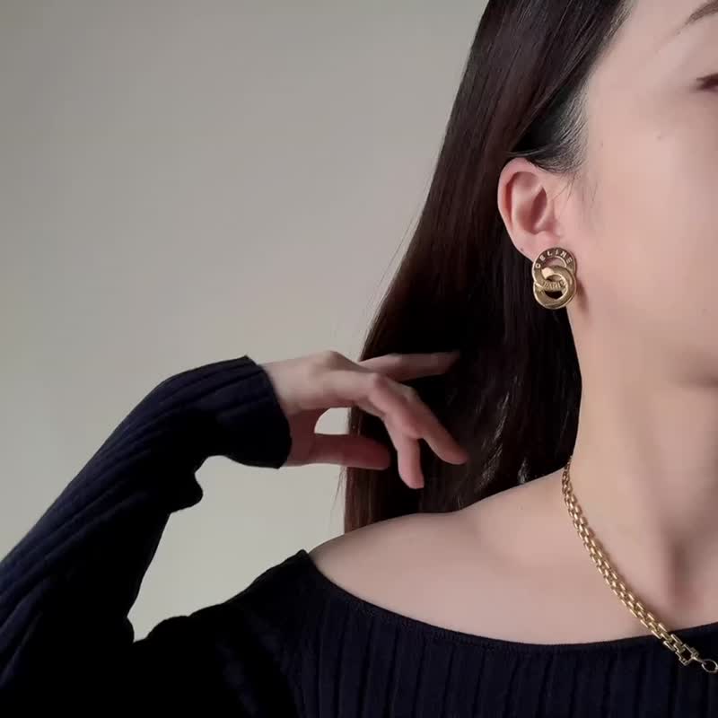中古正品 Celine 雙環耳夾 耳釘 鍍金 禮物 - 耳環/耳夾/耳骨夾 - 其他金屬 金色
