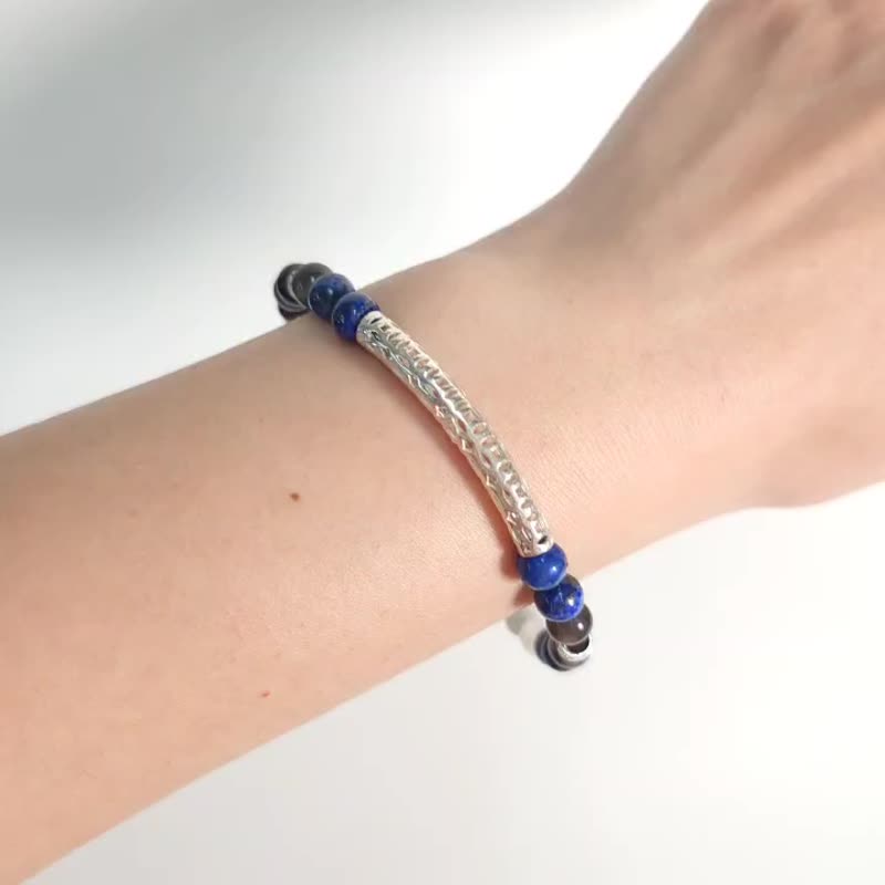 澄夜竹銀（シルバーチューブ/アクアマリン/ホワイトキャッツアイ/ラピスラズリ/ソーダライト） - ブレスレット - 半貴石 ブルー