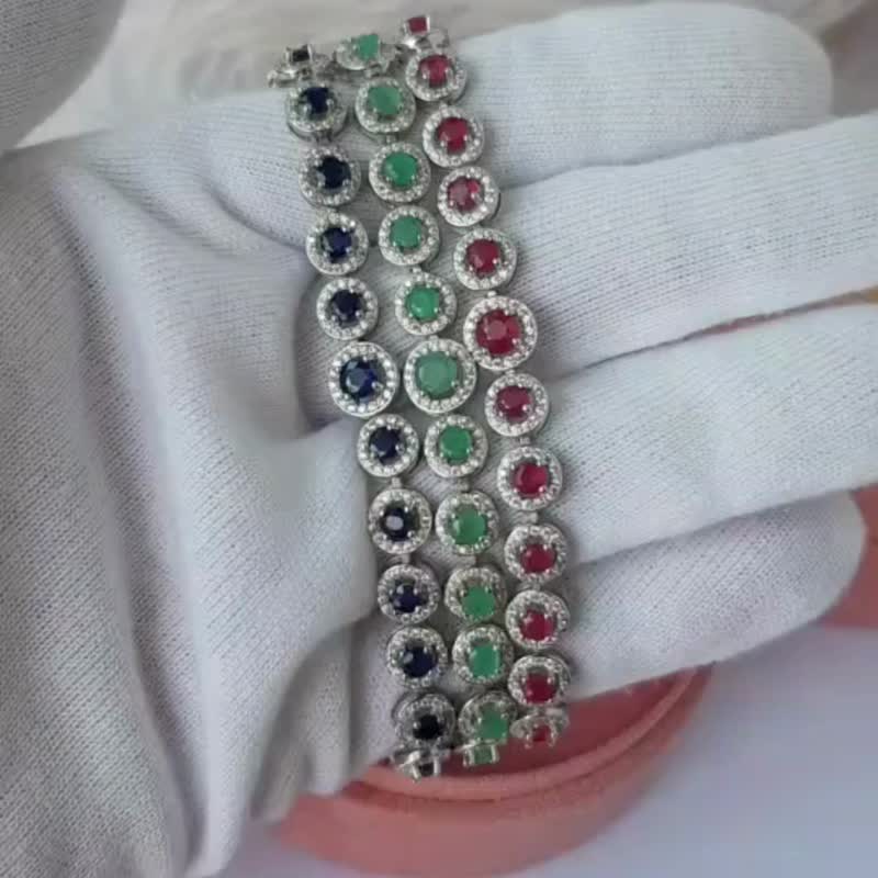 Natural Blue Sapphire Bracelet Silver 925 - 手鍊/手環 - 純銀 藍色