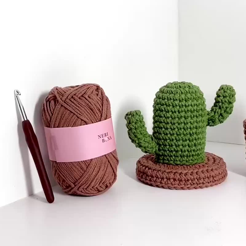 [DIY Material Pack] Earrings storage box, cactus succulents, small potted plants woven storage box - Knitting, Embroidery, Felted Wool & Sewing - Cotton & Hemp 