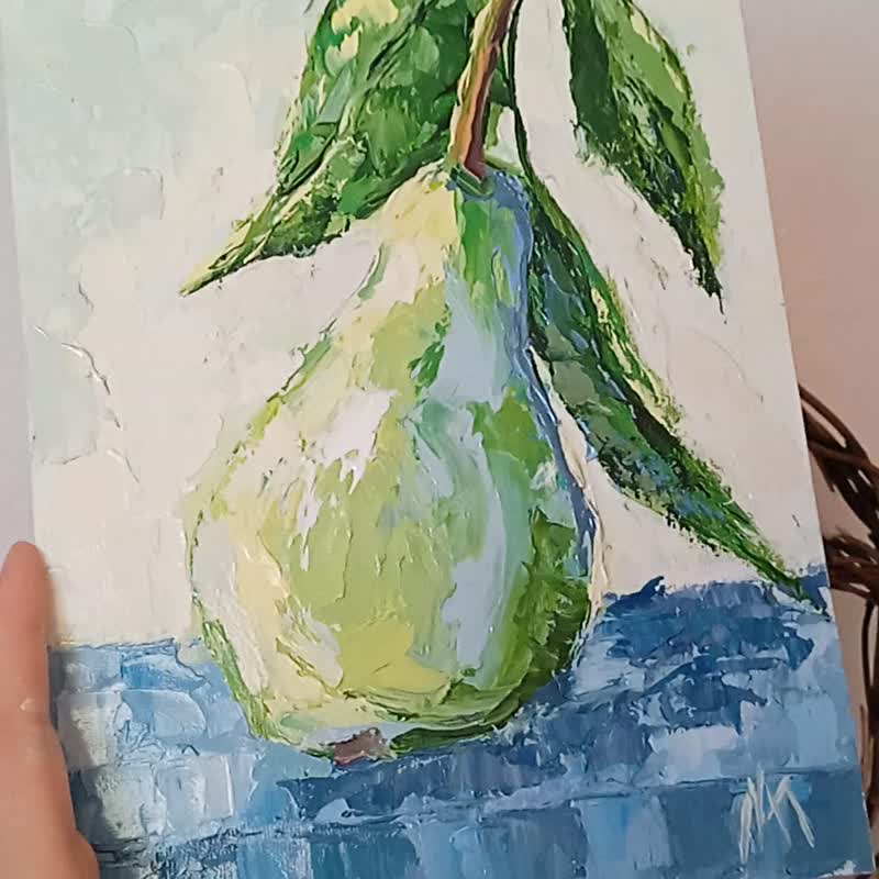 絵画　油絵　原画　一点物　北欧　フルーツ　洋梨　グリーン　SM 絵画 油絵 原画 一点物 北欧 フルーツ 洋梨 グリーン SM