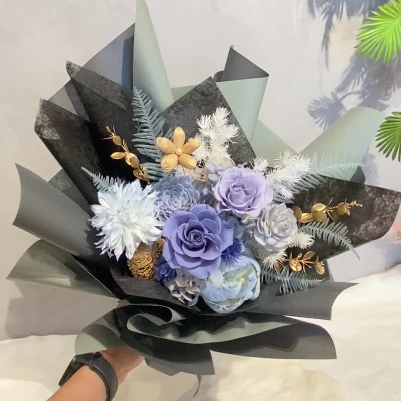 不凋永生花束 七夕 情人節 告白 畢業 莫蘭迪藍 - 乾燥花/永生花 - 植物．花 藍色