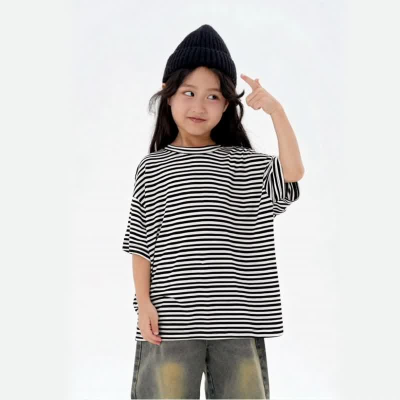 JOPI-Kids' Loose Fit Strip T-shirt 2y-11y - เสื้อยืด - ผ้าฝ้าย/ผ้าลินิน ขาว