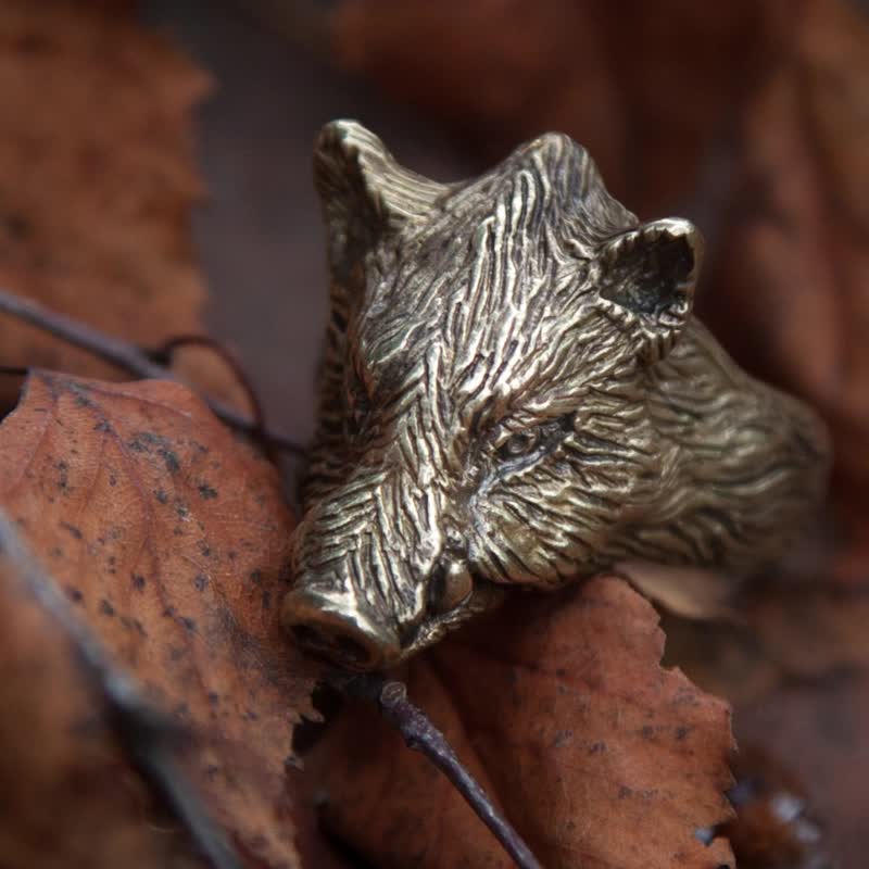 維京風格的野豬戒指。 男用巨大的 珠寶。 可調戒指。 沉重的戒指 - 戒指 - 其他金屬 橘色