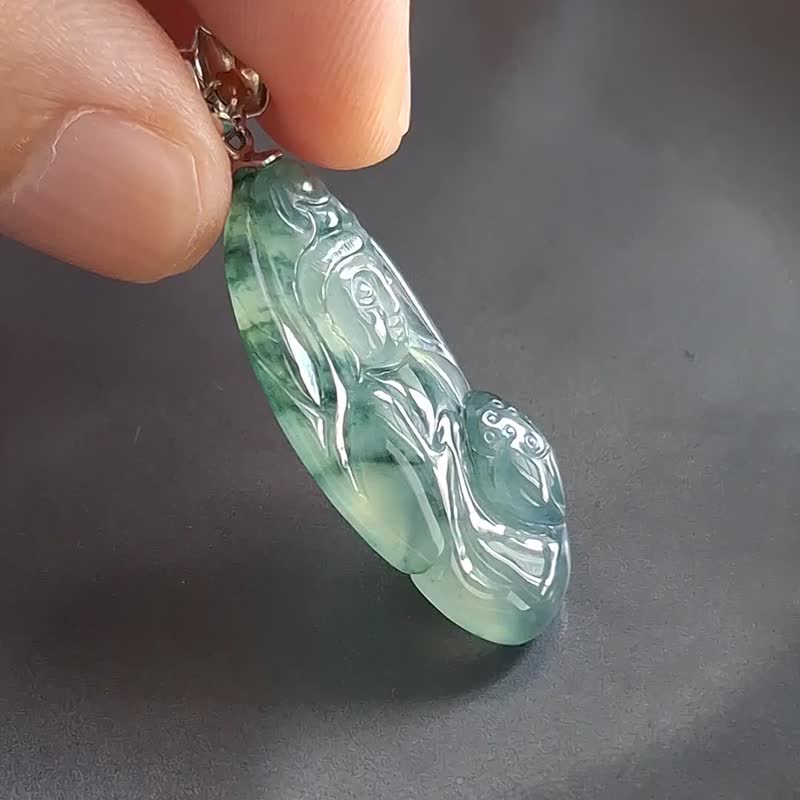 飄花寶寶觀音吊墜 | 天然緬甸A貨翡翠 | BB觀音玉墜 | 通體18k金 - 鎖骨鍊 - 玉石 