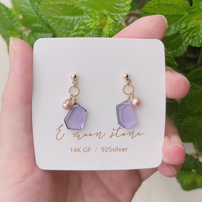 輕珠寶鏡面切割隨意形紫水晶寶石水晶 - 耳環/耳夾 - 水晶 紫色