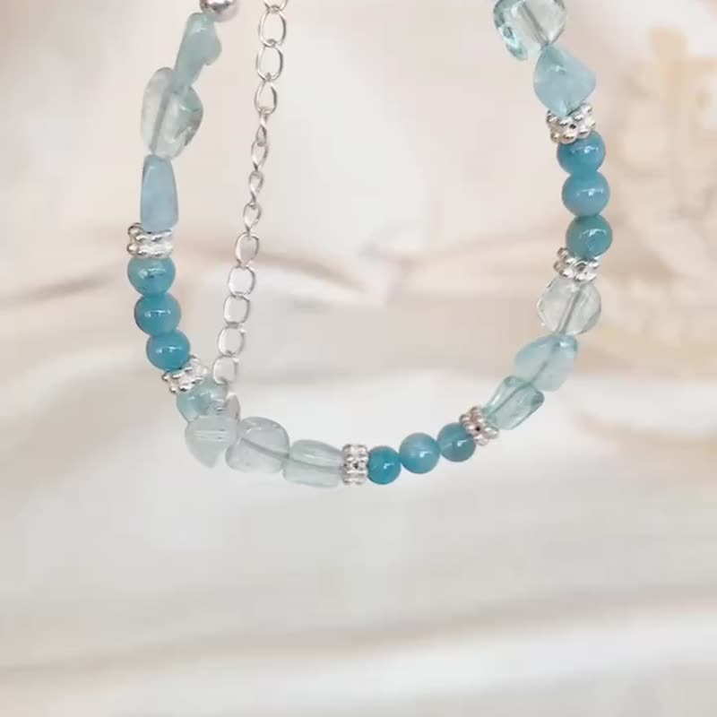 | Aquamarine | Jewelry x Bracelet Bracelet x Sterling Silver x Natural Stone x Limited Edition - Good Contrived - สร้อยข้อมือ - เครื่องประดับ สีน้ำเงิน