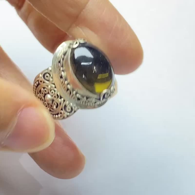 天然 水晶 925純銀 戒指 尼泊爾 手工製 - 戒指 - 水晶 金色
