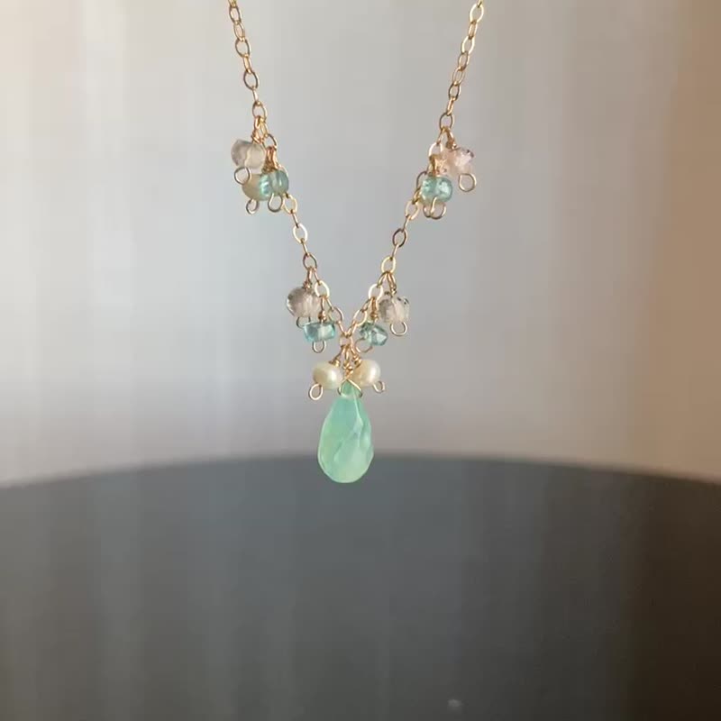 14KGF Peruvian Opal necklace / one-of-a-kind - สร้อยคอ - เครื่องเพชรพลอย สีเขียว