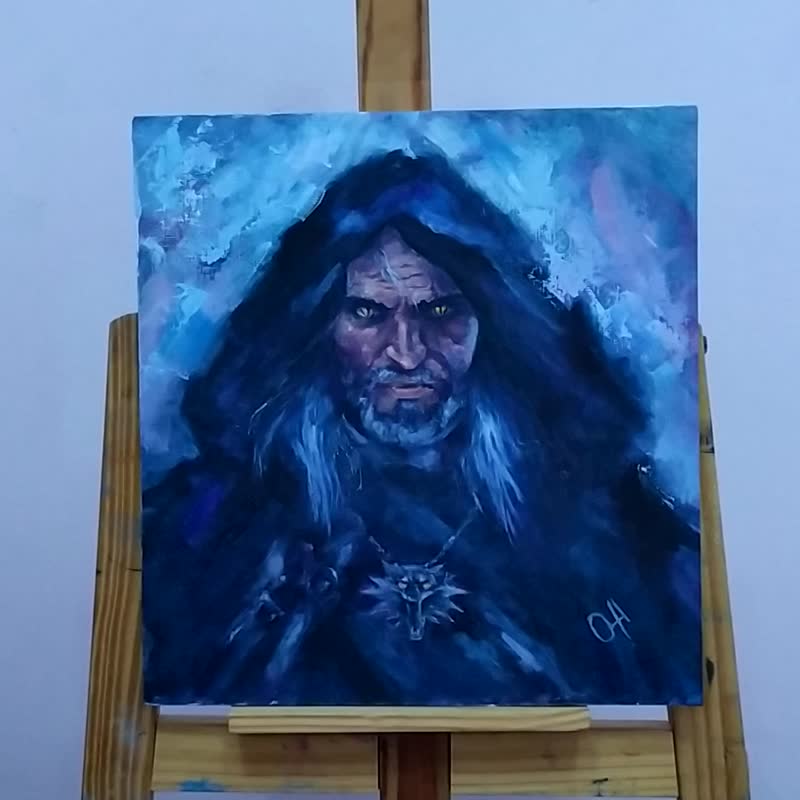 原創油畫。獵魔人利維亞的傑洛特。 - 海報/掛畫/掛布 - 紙 灰色