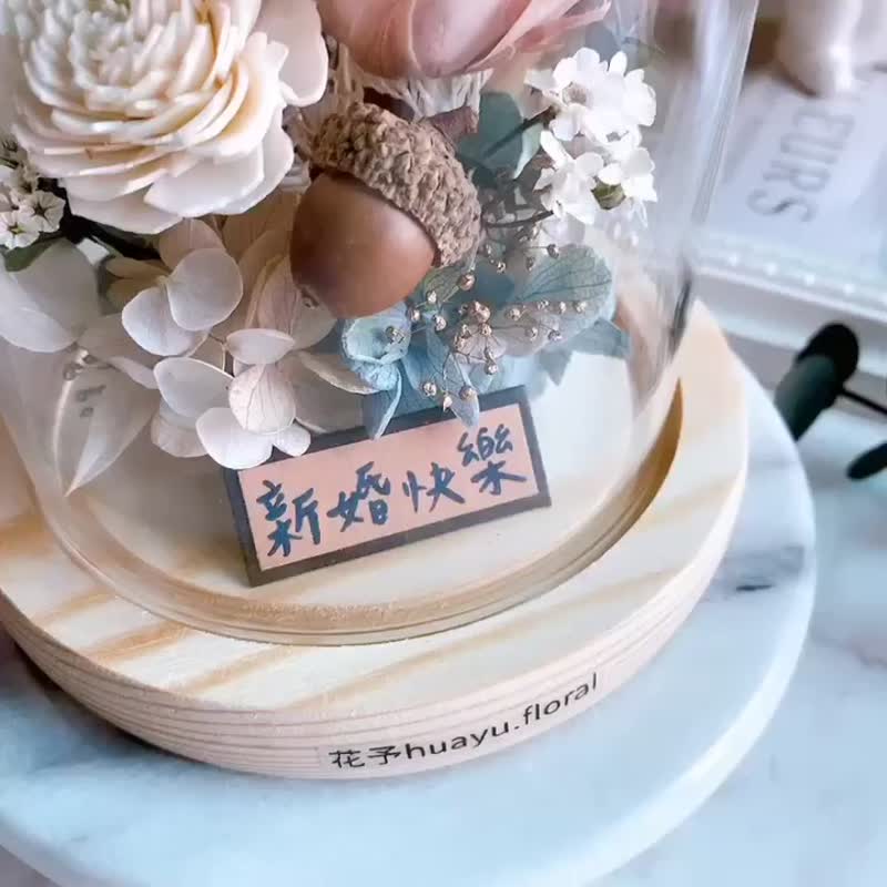 (Customized) Preserved Flowers Dried Flowers with Glass Cover Roses Wedding Birthday and Valentine's Day - ช่อดอกไม้แห้ง - พืช/ดอกไม้ สีน้ำเงิน