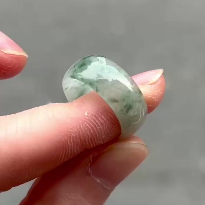 冰種 天然翡翠 緬甸 A玉 玉班指 披指 • 糯冰種飄花翡翠戒指 - 戒指 - 玉石 綠色
