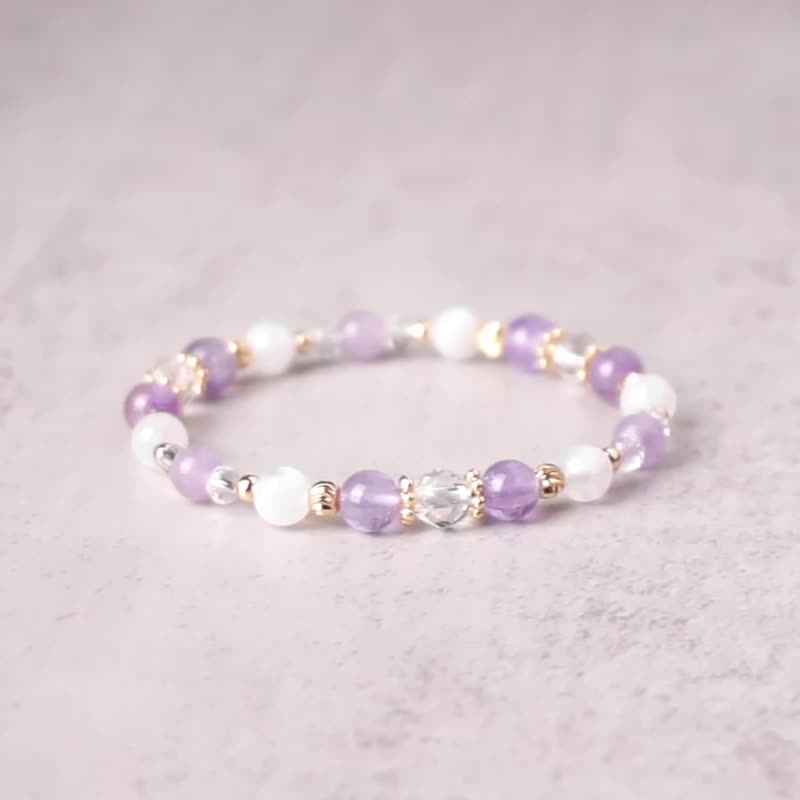 Light Design Series // Amethyst Moonstone White Crystal Bracelet // Wisdom and Peach Blossom Purification - สร้อยข้อมือ - เครื่องประดับพลอย สีม่วง