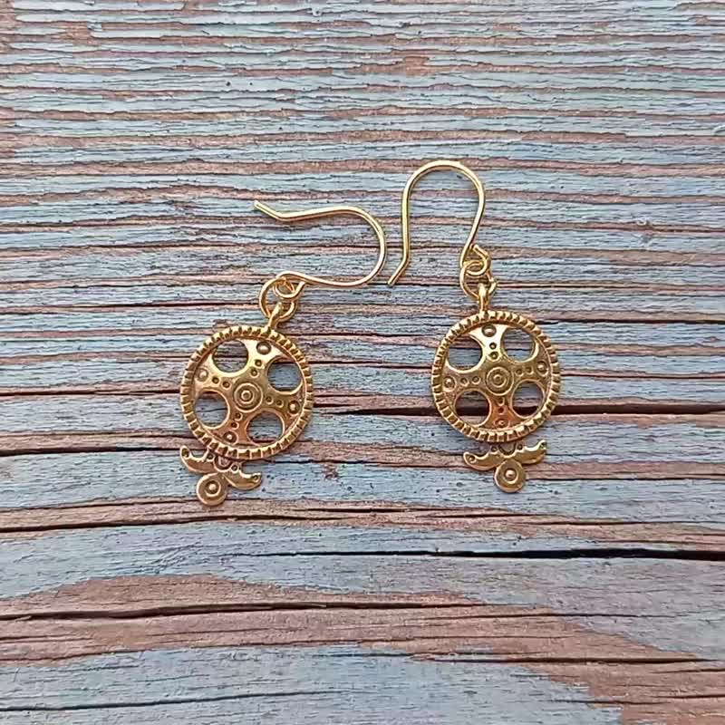 Handmade cross in circle brass earrings,cross in circle brass jewelry,earrings - Earrings & Clip-ons - Copper & Brass Gold