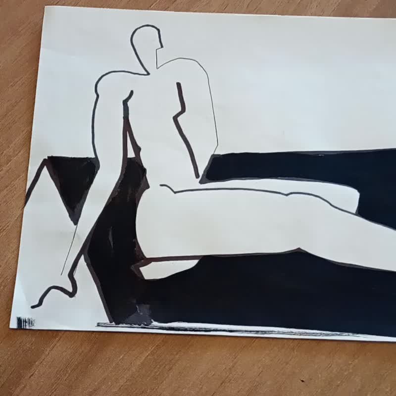 座っている裸の男性 | キュービズムの装飾 | ゲイアート | 筋肉男の絵 | ユニークなプリント - ポスター・絵 - 紙 ホワイト