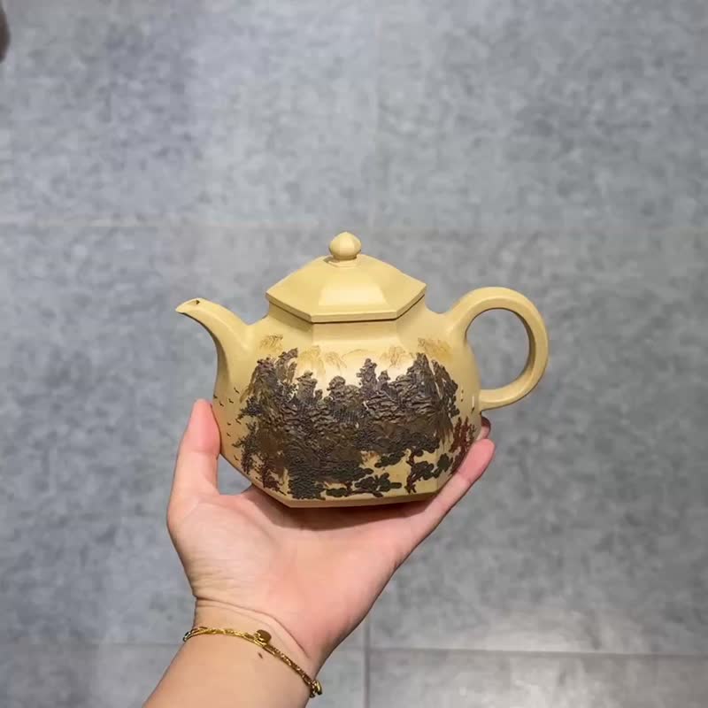山水六方 全手工 容量400cc 原礦段泥 氣勢挺拔 潔淨明朗 - 茶壺/茶杯/茶具 - 陶 