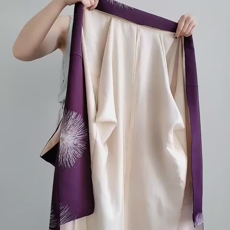紫色 + 白色柔軟絲綢長袍、日本絲綢和服禮服、日本中性時尚 - 睡衣/居家服 - 絲．絹 