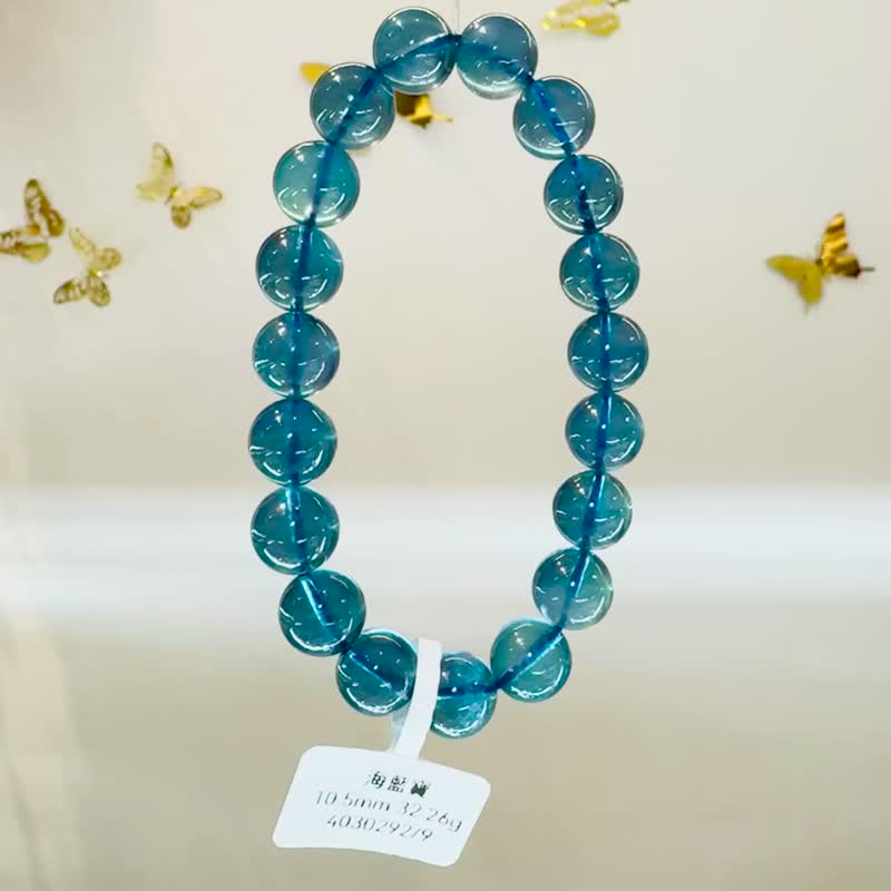 小精品濃色海藍海藍寶水晶10.5mm32.26g平衡情緒減緩壓力提高溝通 - 手鍊/手環 - 水晶 藍色
