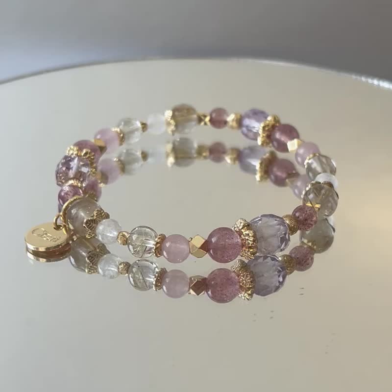 Good popularity and fortune, strawberry crystal titanium crystal/blonde crystal rose quartz amethyst natural crystal bracelet - Bracelets - Crystal 