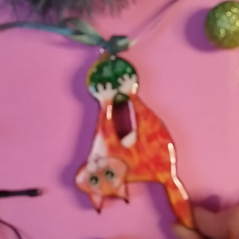 The wooden red cat ornament - 貓/狗玩具 - 木頭 橘色