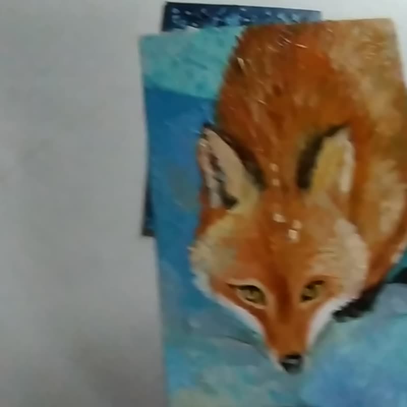 Fox Painting Red Animal Original art Snow Set of 3 paintings 10 by 15 cm - 海報/掛畫/掛布 - 其他材質 橘色