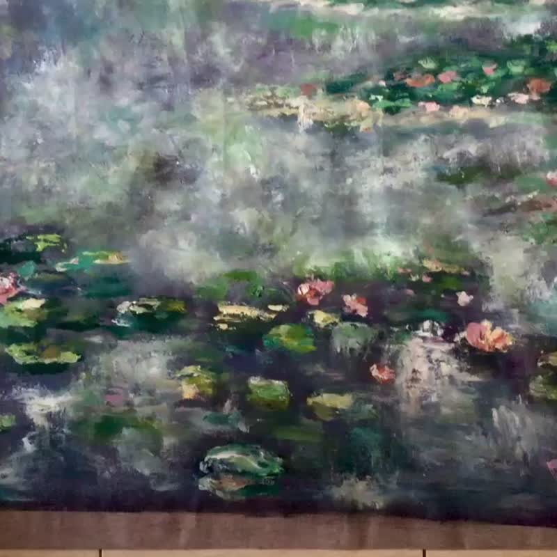 Waterlillies pond original oil painting on large canvas - 壁貼/牆壁裝飾 - 其他材質 
