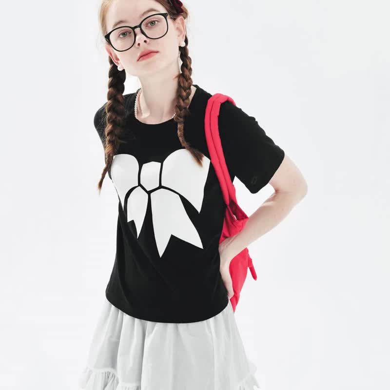 モノクロ切り替えフェイクレイヤードスカート - スカート - コットン・麻 ブラック