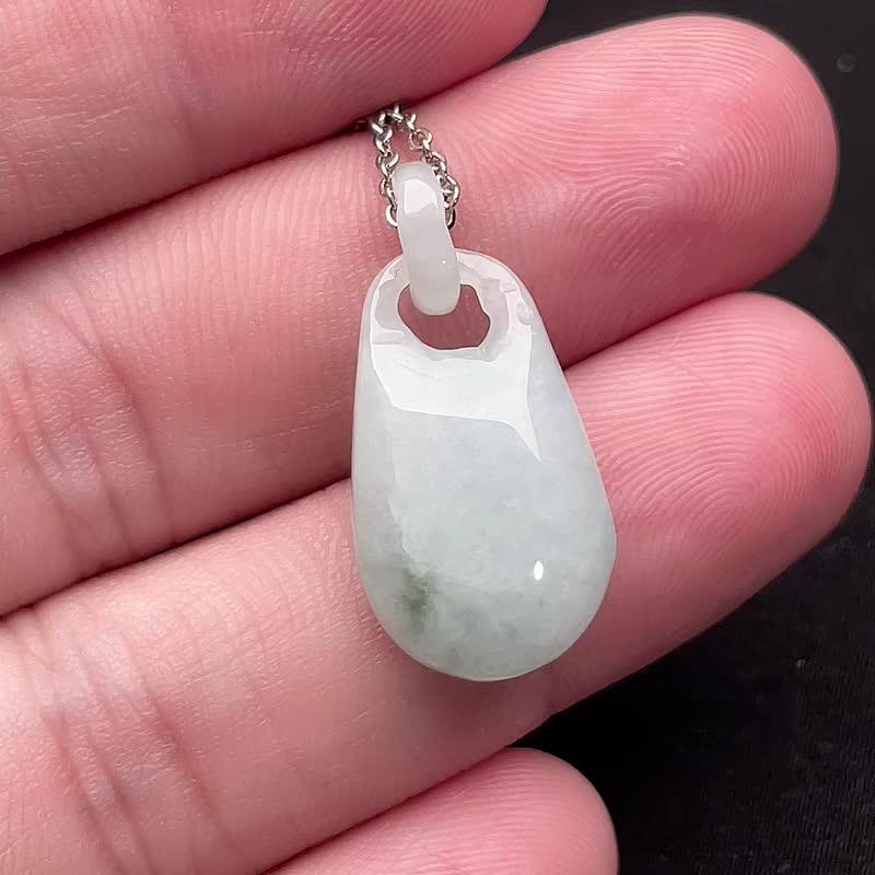 Ice waxy floating green jade lucky bag necklace | Natural Burmese jade jade A goods - สร้อยคอ - หยก สีเขียว