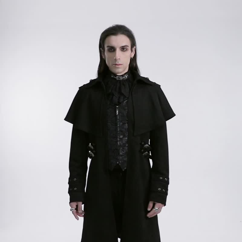 Gothic Plague Doctor Cape Coat/Suede - เสื้อโค้ทผู้ชาย - วัสดุอื่นๆ สีดำ