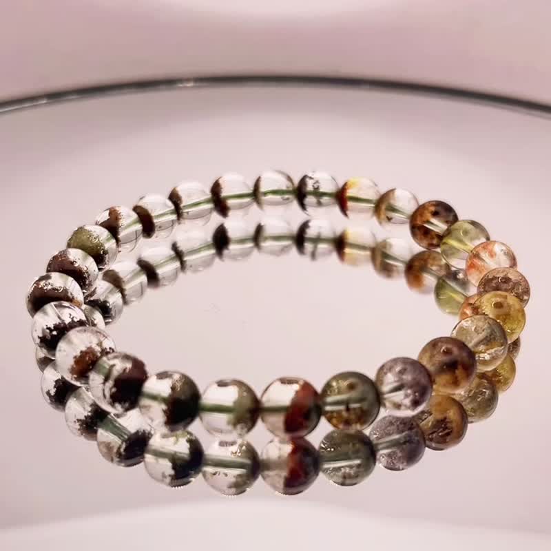 Handmade by Anita~*Translucent and colorful round bead bracelet~Super beautiful and translucent beads with a cornucopia of scenery~Bead diameter 7mm - สร้อยข้อมือ - คริสตัล 